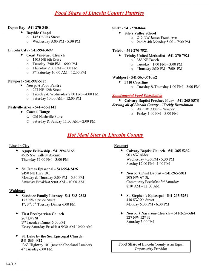 Meal Sites In Lincoln County For Families In Need Lincoln County