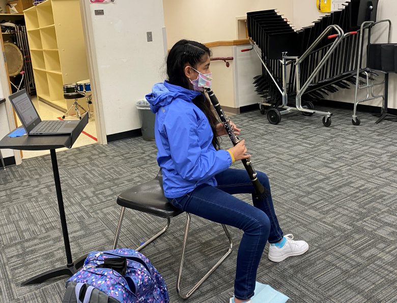 Newport Middle School student playing clarinet